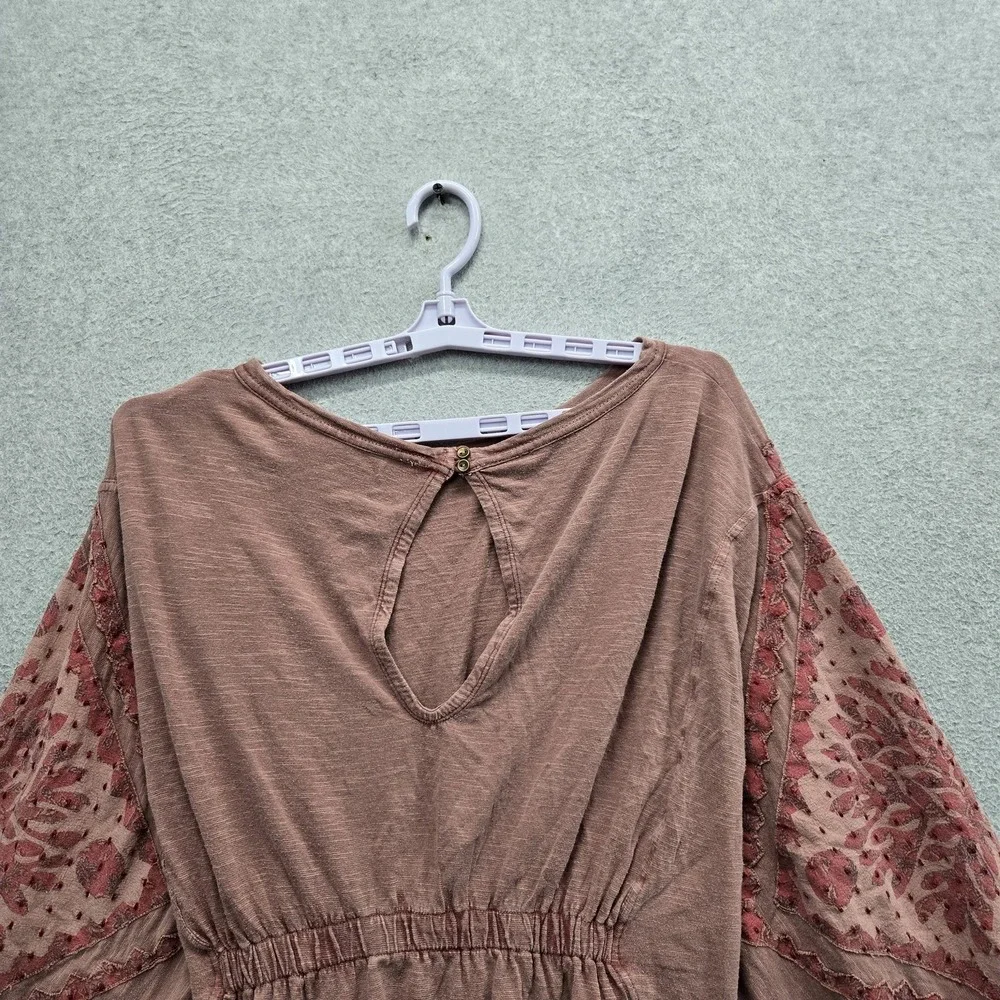 Free People Women Blouse S Mauve Floral Peplum Lace Embroidered Scoop Cropped